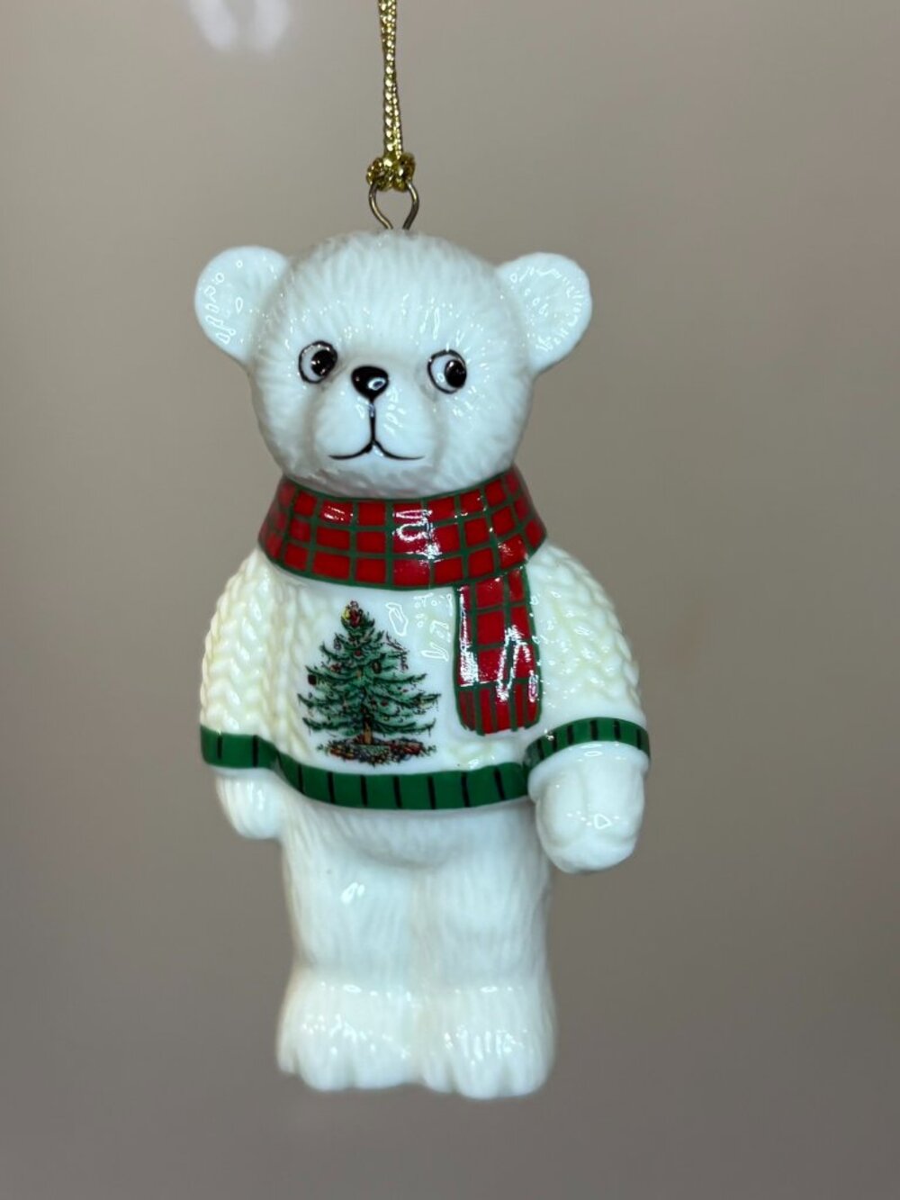 Spode Christmas Tree Teddy Bear Wearing Sweater & Scarf Ornament 3" NEW